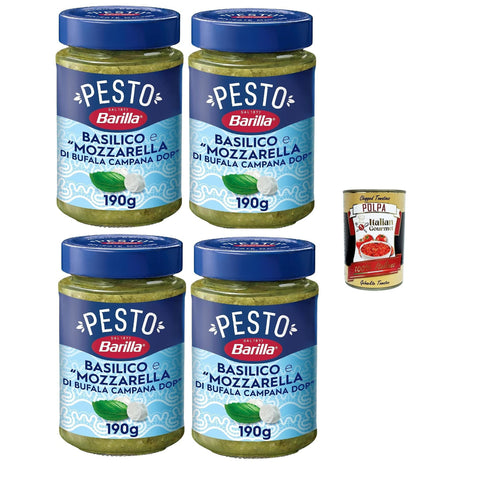 Barilla Pesto Basilico mit Büffelmozzarella DOP, Glutenfrei,, 4er Pack 1x190g Original italienisch