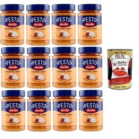 Barilla Pesto Ricotta e Noci Condimento e Sugo per Pasta Pesto Ricotta und Walnüsse Gewürz- und Nudelsauce 12x190 gr Original italienisch inkl. Italian Gourmet Polpa 400g