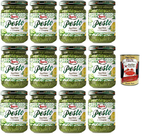 Italian Gourmet E.R. Pesto Berni Pesto Basilico e Limone Basilikum-Zitronen-Pesto 12x135gr + Italian Gourmet polpa 400g 8032804040014