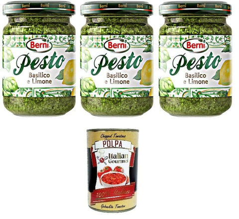 Italian Gourmet E.R. Pesto Berni Pesto Basilico e Limone Basilikum-Zitronen-Pesto 3x135gr + Italian Gourmet polpa 400g 8032804040014