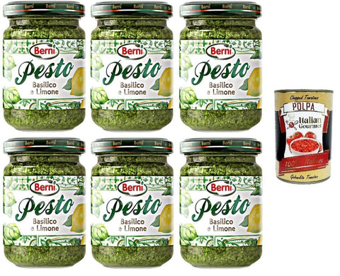Italian Gourmet E.R. Pesto Berni Pesto Basilico e Limone Basilikum-Zitronen-Pesto 6x135gr + Italian Gourmet polpa 400g 8032804040014