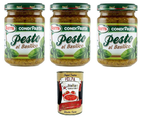 Italian Gourmet E.R. Pesto Berni Pesto BasilicoBasilikum-Pesto 3x135gr + Italian Gourmet polpa 400g 8032804040014