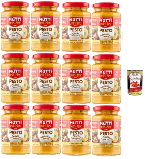 Italian Gourmet E.R. Pesto Mutti Pesto di Pomodoro giallo, Pesto mit gelben Tomaten, Oliven, erfahrener Ricotta und Anacardi 12x 190g + Italian Gourmet polpa 400g 8032804040014