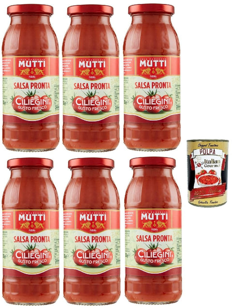 Mutti Salsa Pronta Ciliegini Gusto Fresco Fertige Soße Kirschtomate Italienische Tomate Glasflasche 6x 300g Original italienisch inkl. Italian Gourmet Polpa 400g