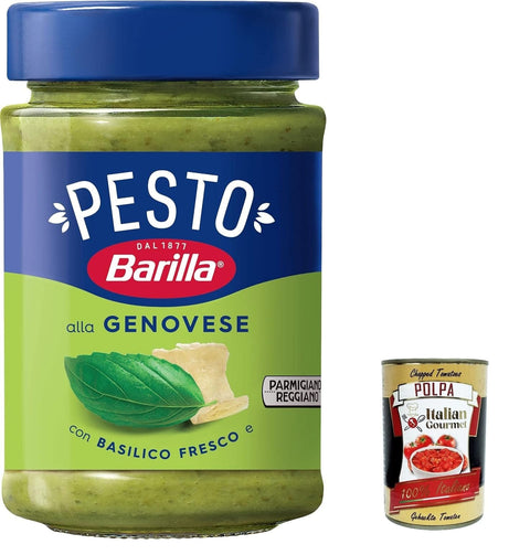 Italian Gourmet E.R. Pesto Pesto alla Genovese 6x 190g | Glutenfreie Italienische Pasta-Sauce mit 100% italienischem Basilikum aus nachhaltiger Landwirtschaft und Parmigiano Reggiano + Italian Gourmet polpa 400g 8076809580762