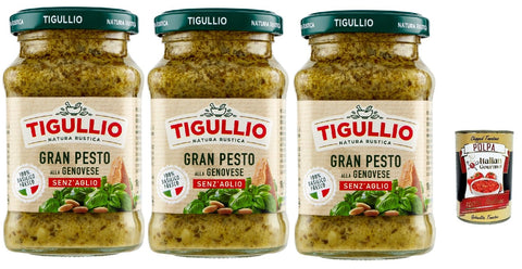 Star Tigullio GranPesto Pesto alla Genovese senz'aglio mit 100% frisches Basilikum, ohne Knoblauch, glutenfrei, 3x 190g Original italienisch inkl. Italian Gourmet Polpa 400g