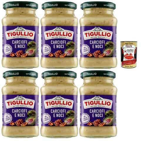 Star Tigullio Pesto Carciofi e noci Sauce Soße Artischocken und Nüsse, Glutenfrei 6x 185g inkl. Italian Gourmet polpa 400g Original italienisch