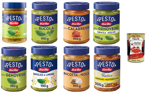 Italian Gourmet E.R. Pesto Sugo Pesto Megapack 8x 190g, genovese, senz'aglio, mediterraneo, alla calabrese, limone, pistacchio, rucola, ricortta e noci , Glutine frei + Italian gourmet polpa 400g 8076809576581