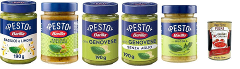 Italian Gourmet E.R. Pesto Testpaket Barilla Pesto 5x 190g Pesto mit Basilikum aus nachhaltiger Landwirtschaft hergestellt + Italian Gourmet polpa 400g 8076809582643