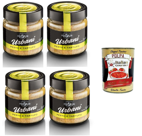 Italian Gourmet E.R. Pesto Urbani Sugo Pronto Pesto e Tartufi Fertige Pesto- und Trüffelsauce 4x130gr + Italian Gourmet polpa 400g 8032804040014