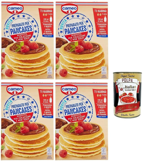 Cameo Pancake-Backmischung, 4er Pack, 250g pro Packung, Schnelle Zubereitung Original italienisch inkl. Italian Gourmet Polpa 400g