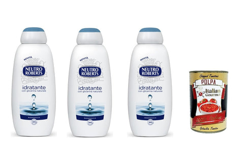 Neutro Roberts Bagnoschiuma idratante Bagnodoccia, Körperbade -, Feuchtigkeits - und Umhüllungsformel, Mit Glycerin von 100% natürlicher Herkunft 3x 450 ml inkl. Italian Gourmet polpa 400g Original italienisch