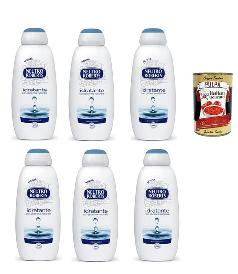 Neutro Roberts Bagnoschiuma idratante Bagnodoccia, Körperbade-, Feuchtigkeits- und Umhüllungsformel, Mit Glycerin von 100% natürlicher Herkunft, 6x 450 ml Original italienisch inkl. Italian Gourmet Polpa 400g