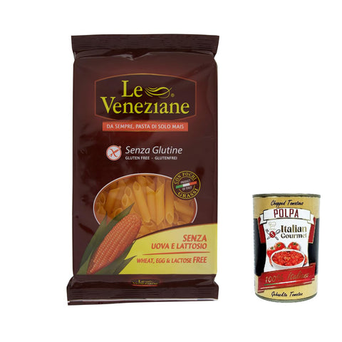 Le Veneziane Pasta di Mais Penne rigate senza glutine, 100% Maisnudeln, glutenfrei. gluten free 4x 250g inkl. Italian Gourmet polpa 400g Original italienisch