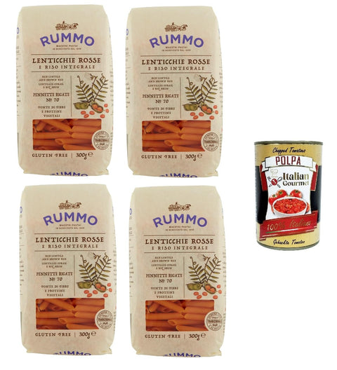 Italian Gourmet E.R. Pflegestifte & Lippenbalsam Rummo Pennette Rigate N°70 Glutenfreie Pasta mit Linsen und braunem Reis 4x 300gr + Italian Gourmet polpa 400g 8008343812702