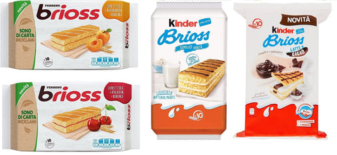 Italian Gourmet E.R. Pflegestifte & Lippenbalsam Testpaket Ferrero Kinder Brioss Albicocca Ciligia Cacao und Latte kuchen 4 Packung mit 10 Snacks, 280 g + Italian Gourmet polpa 400g 8000500068717