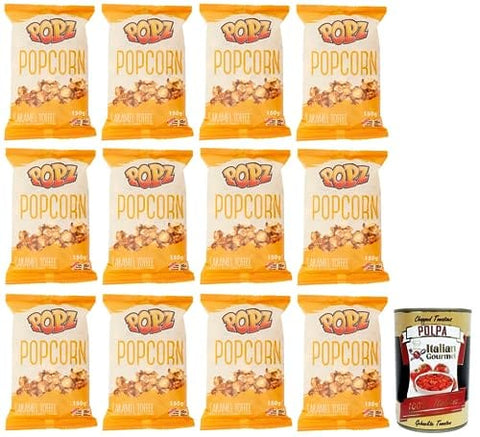Popz Popcorn Caramel Toffee,Butter Karamell Popcorn (75%),Beutel mit 150g 12x Original italienisch inkl. Italian Gourmet Polpa di Pomodoro 400g Dose