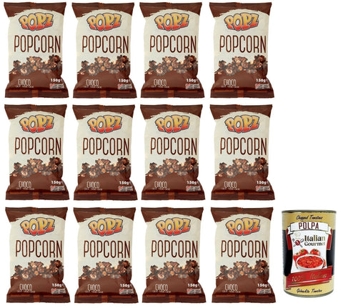 Popz Popcorn Choco Cacao,Karamellisiertes Popcorn mit Kakao Butter Karamell (73%),Kakao (4%),Beutel mit 150g 12x Original italienisch inkl. Italian Gourmet Polpa di Pomodoro 400g Dose