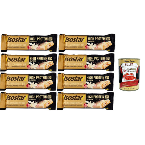 Isostad Barretta Hig Protein 30% Vaniglia Mirtilli Rossi Riegel mit hohem Proteingehalt, 30 % Vanille-Cranberries 8x 55gr Original italienisch inkl. Italian Gourmet Polpa 400g