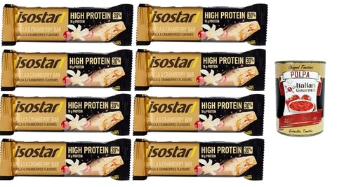 Italian Gourmet E.R. Proteinriegel Isostad Barretta Hig Protein 30% Vaniglia Mirtilli Rossi Riegel mit hohem Proteingehalt, 30 % Vanille-Cranberries 8x 55gr + Italian Gourmet polpa 400g 8032804040014