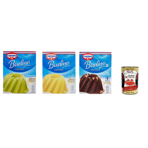 Cameo Preparato per Budino Cremoso Testpaket,Mischung für cremigen Pistazienpudding, 3x 122g Original italienisch inkl. Italian Gourmet Polpa 400g