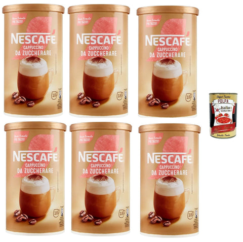 Nescafe Nescafé cappuccino solubile da zuccherare barattolo, Cappuccino löslich zu süßen, 6x 225g Original italienisch inkl. Italian Gourmet Polpa 400g