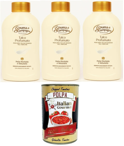 Italian Gourmet E.R. Puder Spuma di Sciampagna Talco Profumato in barattolo Talkumpuder parfümiert 3x200gr + Italian Gourmet polpa 400g 8032804040014