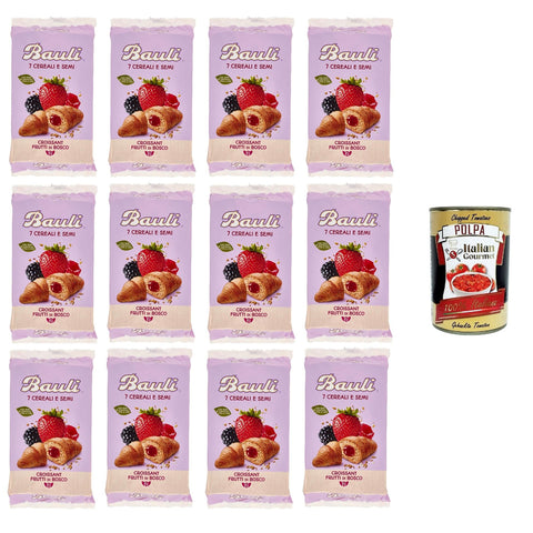 Bauli 7 Cereali e Semi Croissant Frutti di Bosco 7 Getreide und Samen Croissantbeeren 12x270gr Original italienisch inkl. Italian Gourmet Polpa 400g