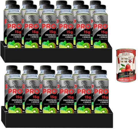 Sant'anna Pro Grüne Früchte 24x Original italienisch inkl. Minzgeschmack | Proteinreiches Getränk in Sant'Anna-Wasser + Italian Gourmet Pelati 400g