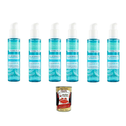 Clinians Gel Detergente RINFRESCANTE Hydra Plus, Per Pelli Normali o Miste, ERFRISCHEND Reinigungsgel Gesicht 150ml 6x 150ml inkl. Italian Gourmet polpa 400gr Original italienisch