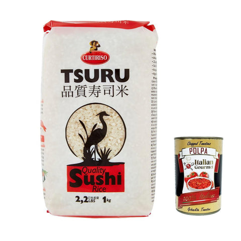Curtiriso Tsuru, riso per sushi Sushi Reis/Sushireis/Sushi Rice aus Italien, 1Kg 12x Original italienisch inkl. Italian Gourmet Polpa 400g