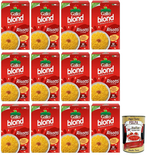 Italian Gourmet E.R. Reis 12x Gallo Riso Blond Risotti,100% Italienischer Reis, Ideal für Risottos,Kochzeit 10 Minuten,Packung mit 1Kg + Italian Gourmet Polpa di Pomodoro 400g Dose 8001420003666