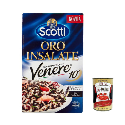 Riso Scotti ORO Insalate 10', mit Reis Venere Integrale, Schwarzer Reis, gewachsen in Italien, Vollkorn, 800 g, reich an Ballaststoffen und Antioxidantien 12x Original italienisch inkl. Italian Gourmet Polpa 400g