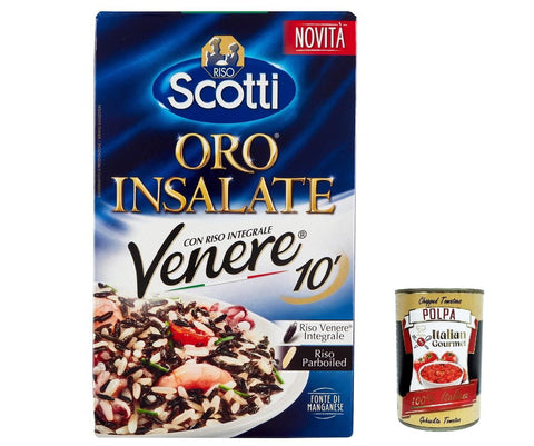 Riso Scotti ORO Insalate 10', mit Reis Venere Integrale, Schwarzer Reis, gewachsen in Italien, Vollkorn, 800 g, reich an Ballaststoffen und Antioxidantien 12x Original italienisch inkl. Italian Gourmet Polpa 400g