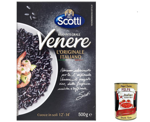 Italian Gourmet E.R. Reis 12x Riso Scotti Venere Integrale, Schwarzer Reis, gewachsen in Italien, Vollkorn, 500 g, reich an Ballaststoffen und Antioxidantien, vakuumverpackt + Italian Gourmet polpa 400g