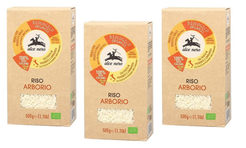 Italian Gourmet E.R. Reis 3x Alce Nero Riso Arborio Biologico Bio-Reis 100% Italienischer Reis Ideal für Risottos und Desserts Vakuumverpackung 500g 8009004811027