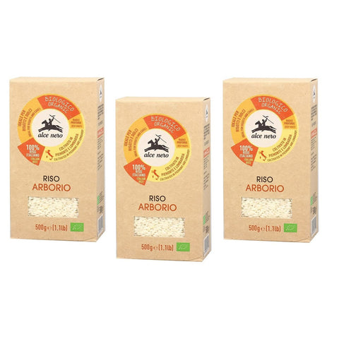 Alce Nero Riso Arborio Biologico Bio-Reis 100% Italienischer Reis Ideal für Risottos und Desserts Vakuumverpackung 500g 3x Original italienisch