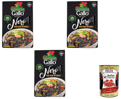Italian Gourmet E.R. Reis 3x Riso Gallo Riso Nero Integrale,Vollkorn Schwarzer Reis,100% Italienischer Reis,500-g-Packung + Italian Gourmet Polpa di Pomodoro 400g Dose 8001420002782