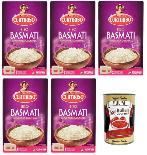 Italian Gourmet E.R. Reis 5x Curtiriso Riso Basmati,Orientalischer Duft,Ideal für Gerichte mit Fleisch, Fisch und Gemüse,Kochzeit 10 Minuten,Packung mit 1Kg + Italian Gourmet Polpa di Pomodoro 400g Dose 8017759070330