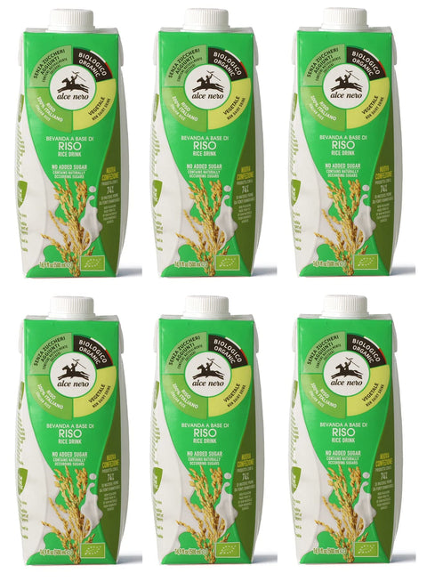 Italian Gourmet E.R. Reis 6x Alce Nero Bevanda Biologica Vegetale a Base di Riso Bio-Gemüse Getränk auf Reisbasis 500ml Erfrischendes Alkoholfreies Getränk 8009004908918