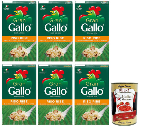 Italian Gourmet E.R. Reis 6x Gran Gallo Riso Ribe,100% Italienischer Reis, ideal für jede Art von Rezept,Kochzeit 15 Minuten,Packung mit 1Kg + Italian Gourmet Polpa di Pomodoro 400g Dose 8001420001600