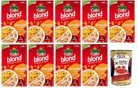 Italian Gourmet E.R. Reis 9x Gallo Riso Blond Versatile,100% Italienischer Reis,Kochzeit 5 Minuten,Ideal für alle Rezepte,Packung mit 1Kg + Italian Gourmet Polpa di Pomodoro 400g Dose 8001420004229