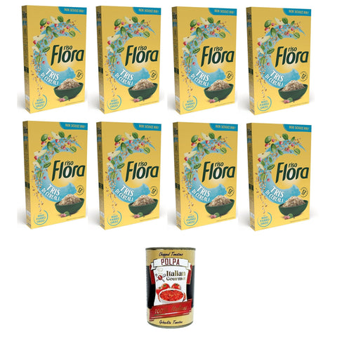 Flora Riso Tre Cereali Riso,Orzo,Farro Drei Getreidereis, Gerste, Dinkel 8x800gr Original italienisch inkl. Italian Gourmet Polpa 400g