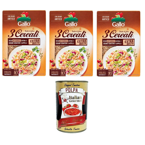 Gallo Riso 3 Cereali. Riso integrale, avena e Grano senatore Cappelli 3 Getreide. Brauner Reis 3x400g Original italienisch