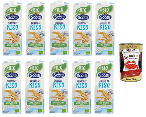 Italian Gourmet E.R. Reis Riso Scotti, Chiccolat Laktosefreies pflanzliches Reisgetränk ohne Zuckerzusatz 10x1lt+ Italian Gourmet Polpa di Pomodoro 400g 8032804040014