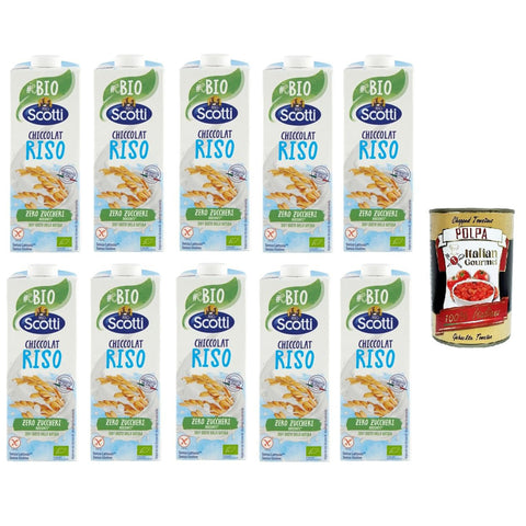 Riso Scotti Chiccolat Laktosefreies pflanzliches Reisgetränk ohne Zuckerzusatz 10x1lt inkl. Italian Gourmet Polpa di Pomodoro 400g Original italienisch