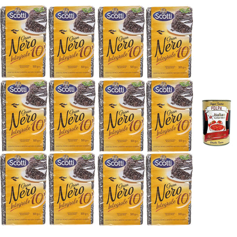 Riso Scotti Gran Nero Integrale 10' Schwarzbrauner Reis -12x 500 gr Original italienisch inkl. Italian Gourmet Polpa 400g