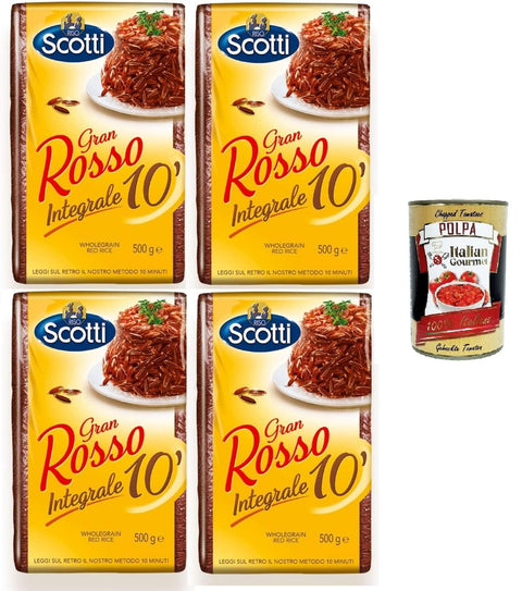 Italian Gourmet E.R. Reis Riso Scotti - Gran Rosso Integrale 10' Rotbrauner Reis -4x 500 gr + Italian Gourmet polpa 400g 8032804040014