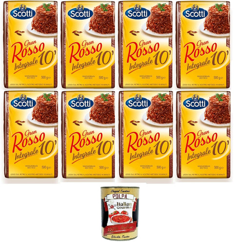 Italian Gourmet E.R. Reis Riso Scotti - Gran Rosso Integrale 10' Rotbrauner Reis -8x 500 gr + Italian Gourmet polpa 400g 8032804040014