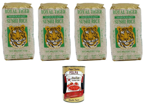 Italian Gourmet E.R. Reis Royal Tiger Riso per Sushi Premium Quality Royal Tiger Sushi-Reis in Premiumqualität 4x1kg+ Italian Gourmet Polpa di Pomodoro 400g Dose 8032804040014